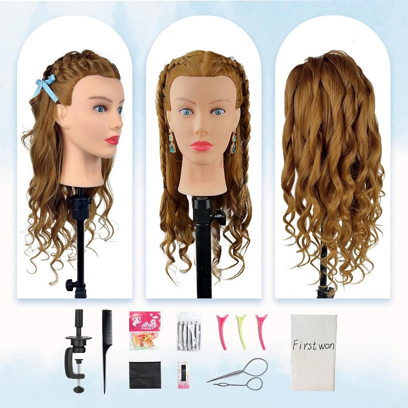 Firstwon Mannequin Head Human Hair- Cosmetology Manikin Doll Head with 80% Real Hair for Hairdresser Practice Styling BraidingTraining Heads & Free Clamp Holder (Color #27） - Image 5
